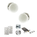 Old English Skipton Door Knob Pack (Lock Set - Horizontal Bathlock, 4" Slim Knuckle Hinges x2) - Polished Chrome