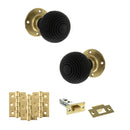 Old English Whitby Door Knob Pack (Latch Set - 4" HD Latch, 3" Fire Rated Hinges x3) - Polished Brass