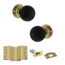 Old English Whitby Door Knob Pack (Latch Set - 3" HD Latch, 4" Fire Rated Hinges x3) - Polished Brass