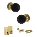 Old English Whitby Door Knob Pack (Latch Set - 3" HD Latch, 4" Slim Knuckle Hinges x2) - Polished Brass