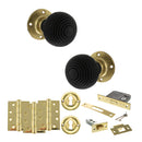 Old English Whitby Door Knob Pack (Lock Set - 3" Latch & Deadlock, 4" Fire Rated Hinges x3) - Polished Brass