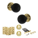 Old English Whitby Door Knob Pack (Lock Set - Horizontal Sashlock, 3" Fire Rated Hinges x3) - Polished Brass