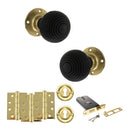 Old English Whitby Door Knob Pack (Lock Set - Horizontal Sashlock, 4" Fire Rated Hinges x3) - Polished Brass