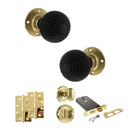 Old English Whitby Door Knob Pack (Lock Set - Horizontal Bathlock, 4" Slim Knuckle Hinges x2) - Polished Brass