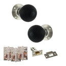 Old English Whitby Door Knob Pack (Latch Set - 3" HD Latch, 4" Fire Rated Hinges x3) - Polished Nickel