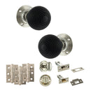 Old English Whitby Door Knob Pack (Bathroom Set - 4" Deadbolt, 3" Fire Rated Hinges x3) - Polished Nickel
