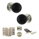 Old English Whitby Door Knob Pack (Lock Set - Horizontal Bathlock, 3" Fire Rated Hinges x3) - Polished Nickel