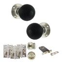 Old English Whitby Door Knob Pack (Lock Set - Horizontal Bathlock, 4" Fire Rated Hinges x3) - Polished Nickel
