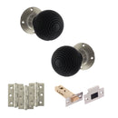 Old English Whitby Door Knob Pack (Latch Set - 4" HD Latch, 3" Fire Rated Hinges x3) - Satin Nickel