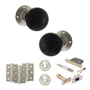 Old English Whitby Door Knob Pack (Lock Set - 3" Latch & Deadlock, 3" Fire Rated Hinges x3) - Satin Nickel