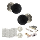 Old English Whitby Door Knob Pack (Lock Set - 3" Latch & Deadlock, 4" Fire Rated Hinges x3) - Satin Nickel