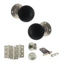 Old English Whitby Door Knob Pack (Lock Set - Horizontal Bathlock, 3" Fire Rated Hinges x3) - Satin Nickel