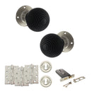Old English Whitby Door Knob Pack (Lock Set - Horizontal Sashlock, 4" Fire Rated Hinges x3) - Satin Nickel