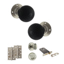Old English Whitby Door Knob Pack (Lock Set - Horizontal Bathlock, 4" Slim Knuckle Hinges x2) - Satin Nickel