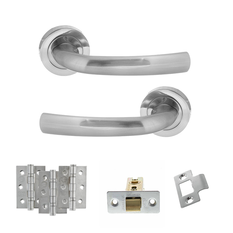 STATUS Nevada Door Handle Pack (Latch Set - 2.5" CE Latch, 3" Fire Rated Hinges x3) - Satin Chrome