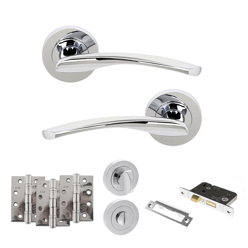 STATUS Arizona Door Handle Pack (Bathroom Set - 2.5" CE Bathroom Lock, 4" Fire Rated Hinges x3) - Polished Chrome