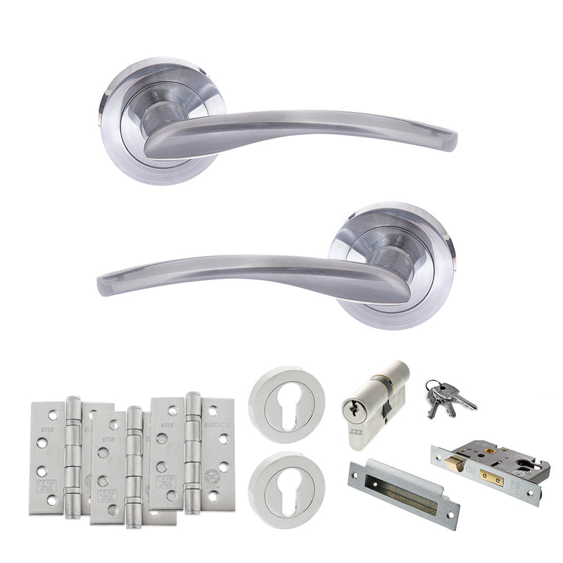 STATUS Arizona Door Handle Pack (Euro Lock Set - 2.5" CE Sashlock, 4" Fire Rated Hinges x3) - Satin Chrome