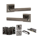 STATUS Kansas Door Handle Pack (Bathroom Set - 2.5" CE Bathroom Lock, 4" Fire Rated Hinges x3) - Black Nickel