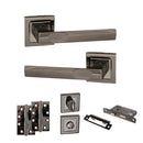 STATUS Kansas Door Handle Pack (Bathroom Set - 2.5" CE Bathroom Lock, 4" Slim Knuckle Hinges x2) - Black Nickel