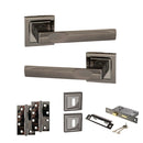 STATUS Kansas Door Handle Pack (3 Lever Lock Set - 2.5" CE Sashlock, 4" Slim Knuckle Hinges x2) - Black Nickel