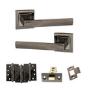 STATUS Kansas Door Handle Pack (Latch Set - 2.5" CE Latch, 4" Fire Rated Hinges x3) - Black Nickel