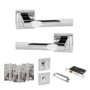 STATUS Kansas Door Handle Pack (Bathroom Set - 2.5" CE Bathroom Lock, 4" Fire Rated Hinges x3) - Polished Chrome