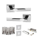 STATUS Kansas Door Handle Pack (3 Lever Lock Set - 3" CE Sashlock, 4" Fire Rated Hinges x3) - Polished Chrome