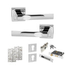 STATUS Kansas Door Handle Pack (Euro Lock Set - 3" CE Sashlock, 4" Slim Knuckle Hinges x2) - Polished Chrome