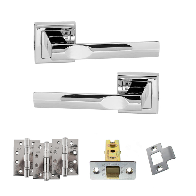 STATUS Kansas Door Handle Pack (Latch Set - 2.5" CE Latch, 4" Fire Rated Hinges x3) - Polished Chrome