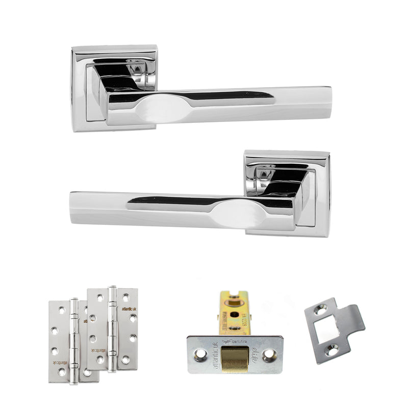 STATUS Kansas Door Handle Pack (Latch Set - 3" CE Latch, 4" Slim Knuckle Hinges x2) - Polished Chrome
