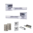 STATUS Kansas Door Handle Pack (Bathroom Set - 2.5" CE Bathroom Lock, 4" Slim Knuckle Hinges x2) - Satin Chrome