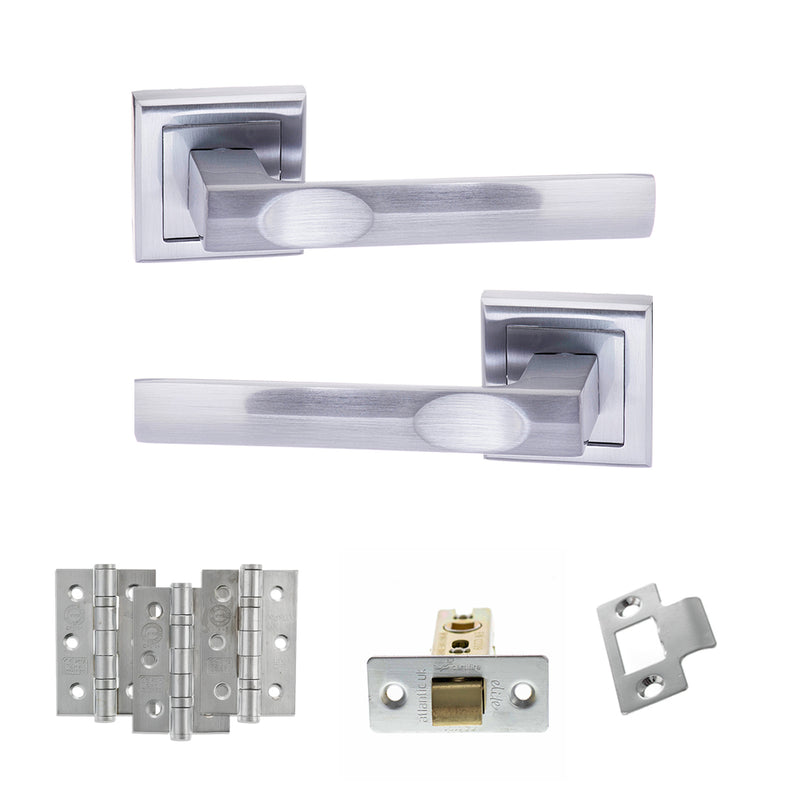STATUS Kansas Door Handle Pack (Latch Set - 2.5" CE Latch, 3" Fire Rated Hinges x3) - Satin Chrome