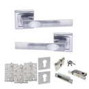 STATUS Kansas Door Handle Pack (Euro Lock Set - 3" CE Sashlock, 4" Fire Rated Hinges x3) - Satin Chrome