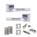 STATUS Kansas Door Handle Pack (Euro Lock Set - 3" CE Sashlock, 4" Slim Knuckle Hinges x2) - Satin Chrome