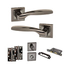 STATUS Oklahoma Door Handle Pack (Bathroom Set - 3" CE Bathroom Lock, 4" Slim Knuckle Hinges x2) - Black Nickel