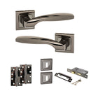 STATUS Oklahoma Door Handle Pack (3 Lever Lock Set - 3" CE Sashlock, 4" Slim Knuckle Hinges x2) - Black Nickel