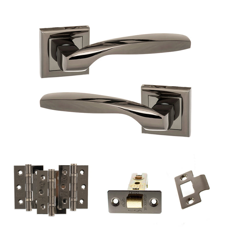 STATUS Oklahoma Door Handle Pack (Latch Set - 2.5" CE Latch, 3" Fire Rated Hinges x3) - Black Nickel