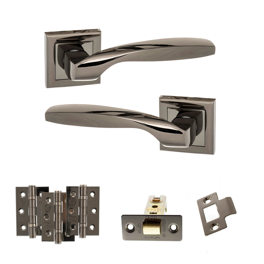 STATUS Oklahoma Door Handle Pack (Latch Set - 3" CE Latch, 3" Premium Hinges x3) - Black Nickel