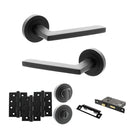 STATUS Alaska Door Handle Pack (Bathroom Set - 3" CE Bathroom Lock, 4" Fire Rated Hinges x3) - Matt Black