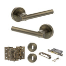 STATUS Nebraska Door Handle Pack (3 Lever Lock Set - 2.5" CE Sashlock, 3" Premium Hinges x3) - Antique Brass