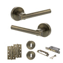 STATUS Nebraska Door Handle Pack (3 Lever Lock Set - 3" CE Sashlock, 4" Slim Knuckle Hinges x2) - Antique Brass