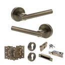 STATUS Nebraska Door Handle Pack (Euro Lock Set - 2.5" CE Sashlock, 3" Premium Hinges x3) - Antique Brass