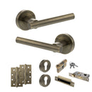 STATUS Nebraska Door Handle Pack (Euro Lock Set - 3" CE Sashlock, 4" Slim Knuckle Hinges x2) - Antique Brass