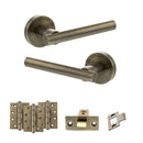 STATUS Nebraska Door Handle Pack (Latch Set - 2.5" CE Latch, 4" Fire Rated Hinges x3) - Antique Brass