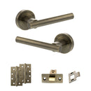 STATUS Nebraska Door Handle Pack (Latch Set - 2.5" CE Latch, 4" Slim Knuckle Hinges x2) - Antique Brass
