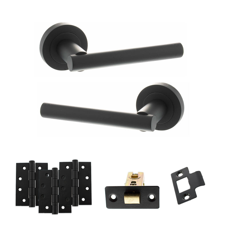 STATUS Nebraska Door Handle Pack (Latch Set - 3" CE Latch, 4" Fire Rated Hinges x3) - Matt Black