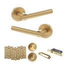 STATUS Nebraska Door Handle Pack (Bathroom Set - 2.5" CE Bathroom Lock, 4" Fire Rated Hinges x3) - Satin Brass