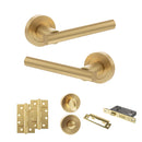 STATUS Nebraska Door Handle Pack (Bathroom Set - 2.5" CE Bathroom Lock, 4" Slim Knuckle Hinges x2) - Satin Brass