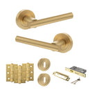 STATUS Nebraska Door Handle Pack (3 Lever Lock Set - 2.5" CE Sashlock, 3" Premium Hinges x3) - Satin Brass
