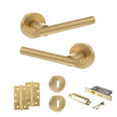 STATUS Nebraska Door Handle Pack (3 Lever Lock Set - 2.5" CE Sashlock, 4" Slim Knuckle Hinges x2) - Satin Brass